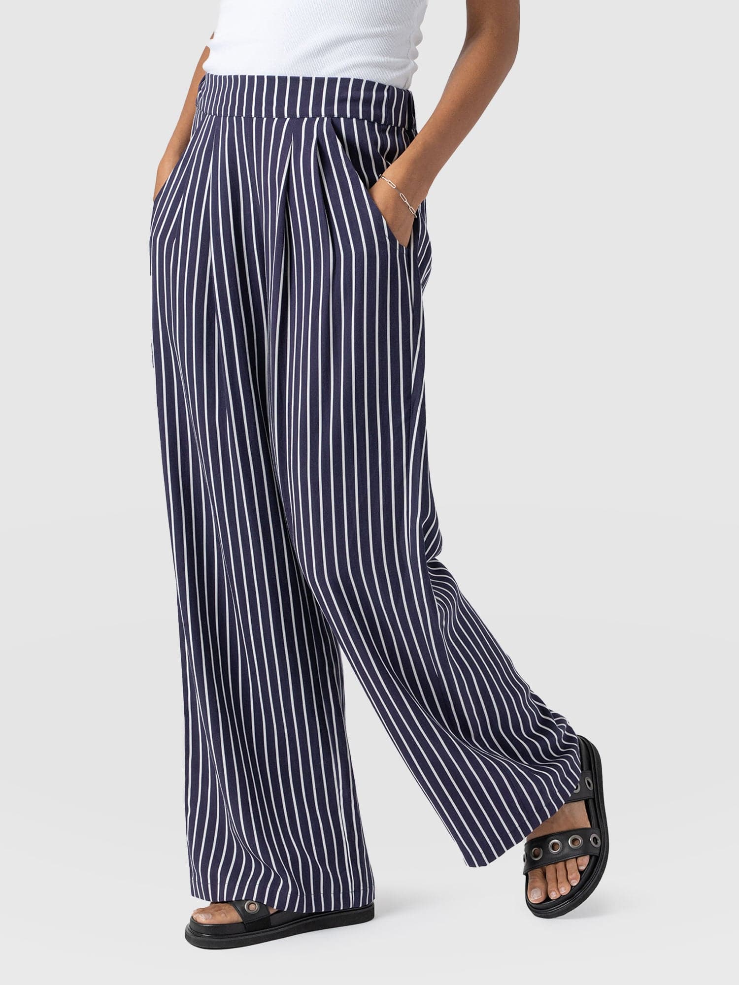 Sloane Pant Navy Mini Stripe - Women's Pants | Saint + Sofia® USA